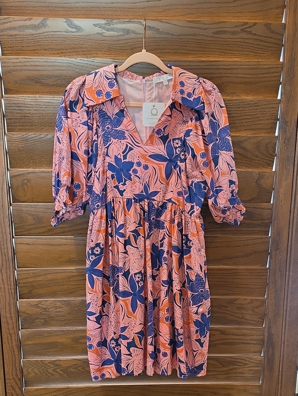 Karlie Coral & Navy Floral Midi Dress